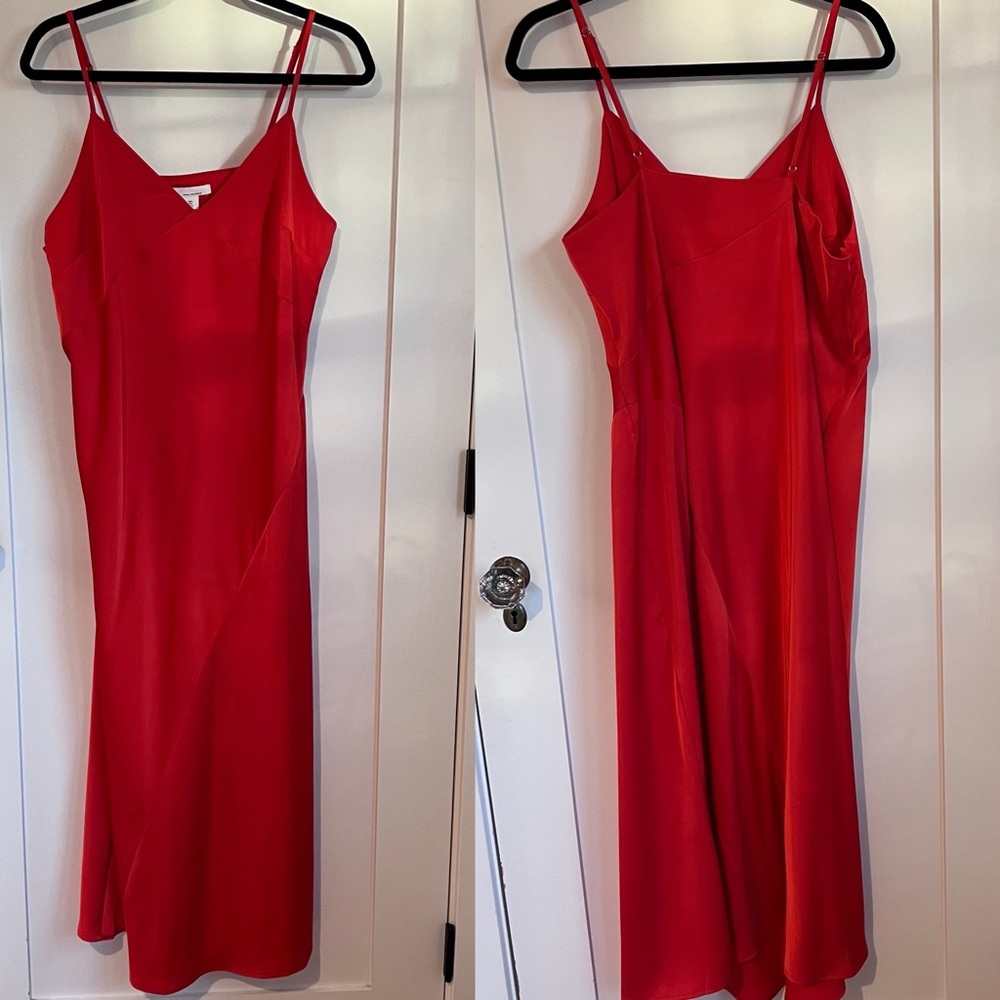 🕶️H&M Mamma Maternity Orange Red Satin Bias Cut Dress Slip L - Picture 2 of 7